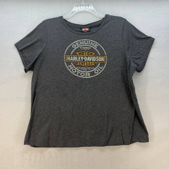 Harley-Davidson Tops - Harley Davidson Women's T Shirt Size 2XL Genuine Motor Oil Logo Studded
